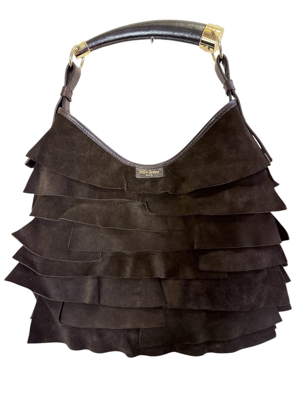 Yves Saint Laurent Rive Gauche Brown Suede Tiered Ruffle Mombasa Y2K Era Bag